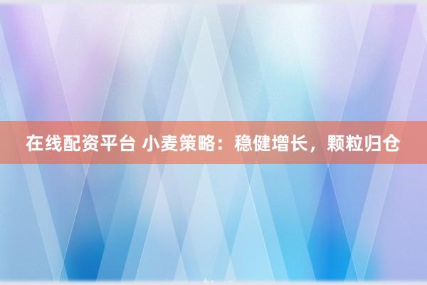在线配资平台 小麦策略：稳健增长，颗粒归仓