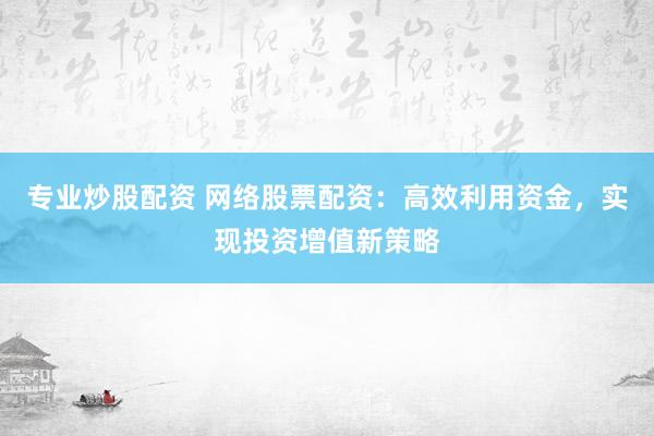 专业炒股配资 网络股票配资：高效利用资金，实现投资增值新策略