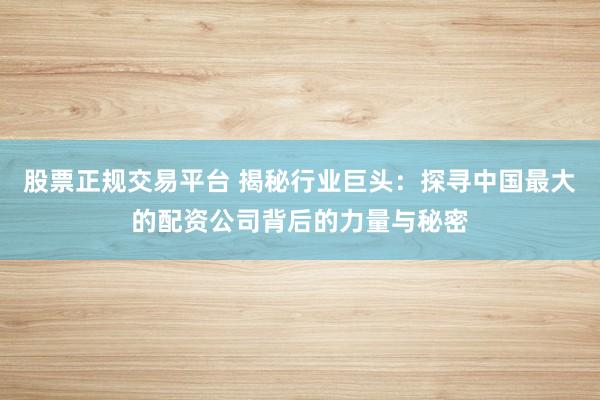 股票正规交易平台 揭秘行业巨头：探寻中国最大的配资公司背后的力量与秘密