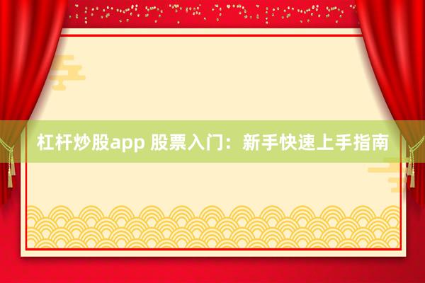 杠杆炒股app 股票入门:新手快速上手指南