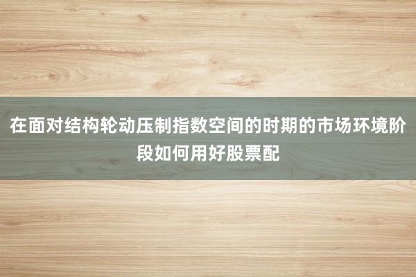 在面对结构轮动压制指数空间的时期的市场环境阶段如何用好股票配