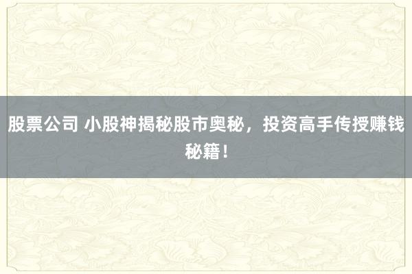股票公司 小股神揭秘股市奥秘，投资高手传授赚钱秘籍！