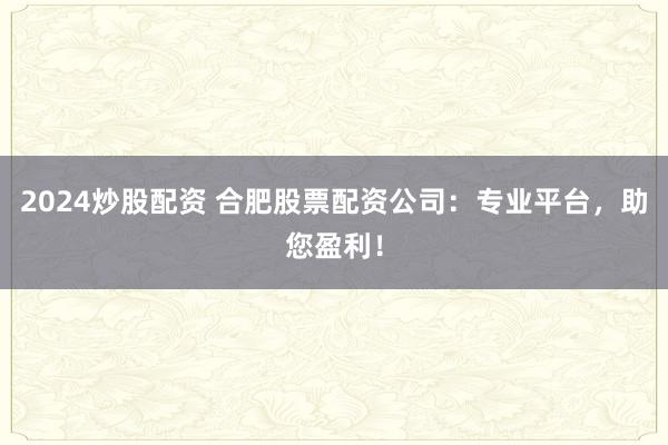 2024炒股配资 合肥股票配资公司:专业平台,助您盈利!